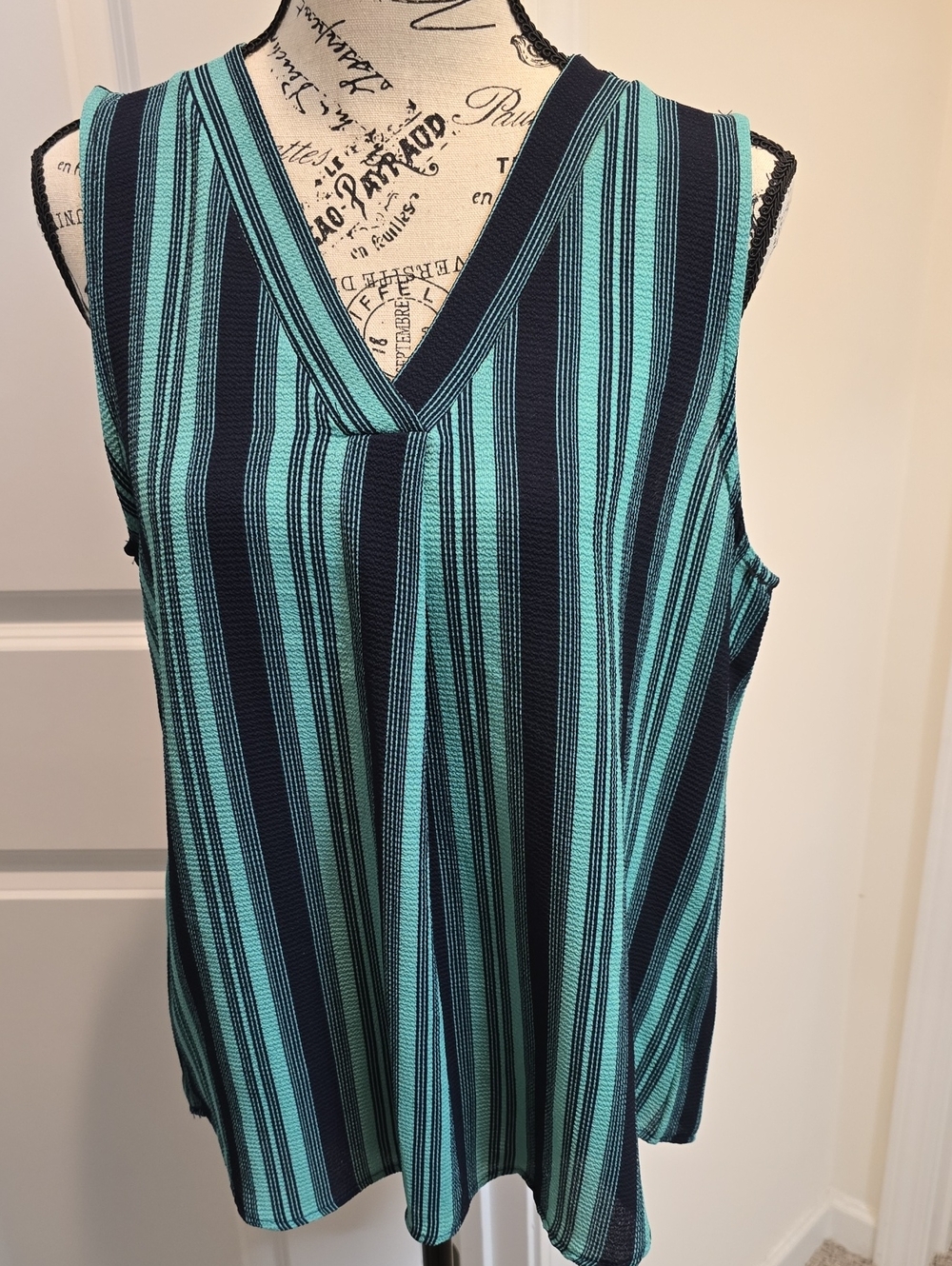 twenty second Teal & Navy Striped V-Neck Tank